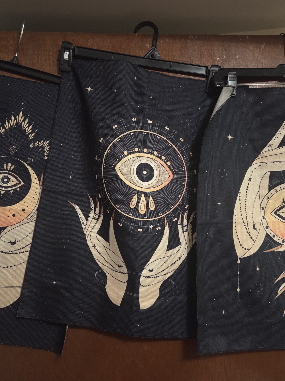 Unique Mystical Celestial Tarot Eye Graphic Wall Tapestry, Black/Beige/Gold